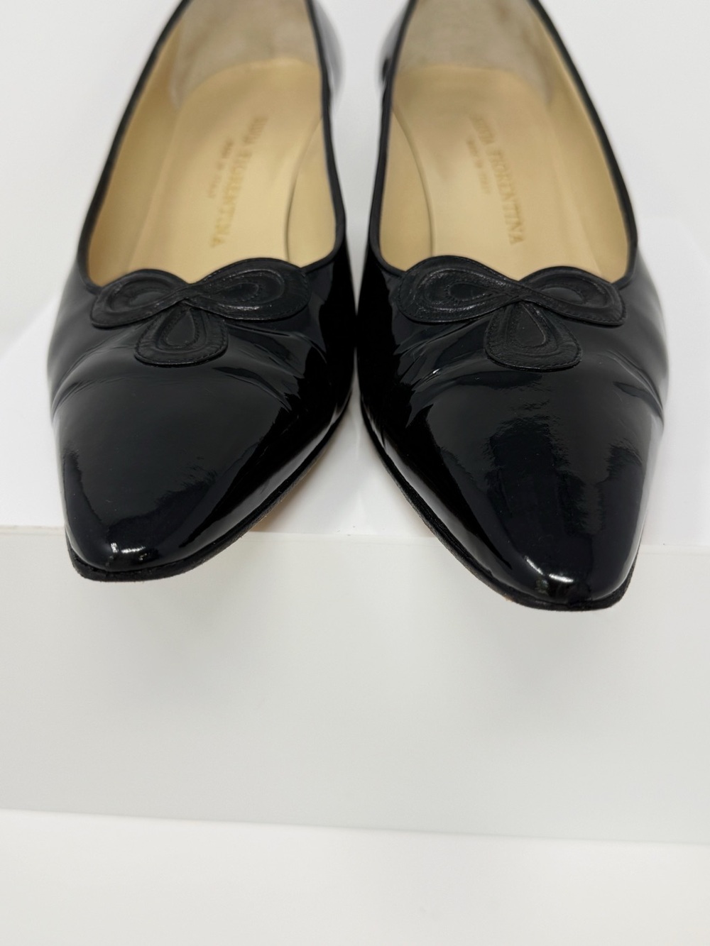 Silvia Fiorentina Black Patent Leather Kitten Heel Pumps 8 Pointed toe Vintage - Picture 7 of 9